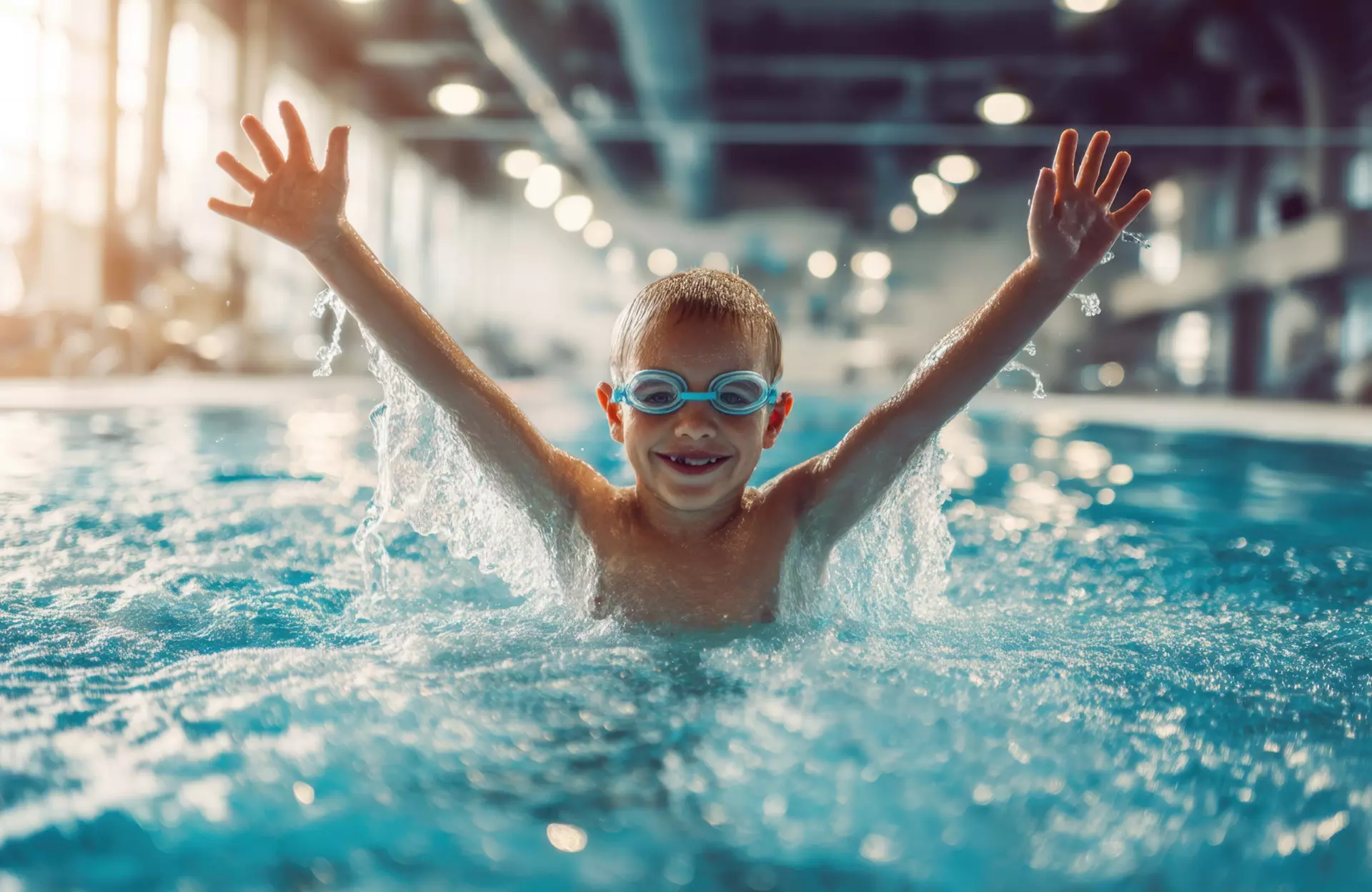 Sanitätskaufhaus Kellner - Relaunch 2025 - Kinderversorgung - Stockmaterial - Kind mit Taucherbrille im Schwimmbecken